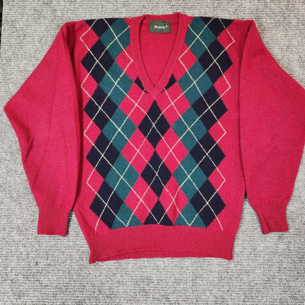 Vintage WOLSEY Wool Argyle Pattern Men's Sweater Size 40/50 (M) Made in Scotland